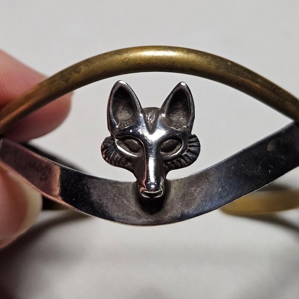 Courtney Design Fox Cuff Bracelet Womens 6.25 Sterling Silver Brass Vintage 19g